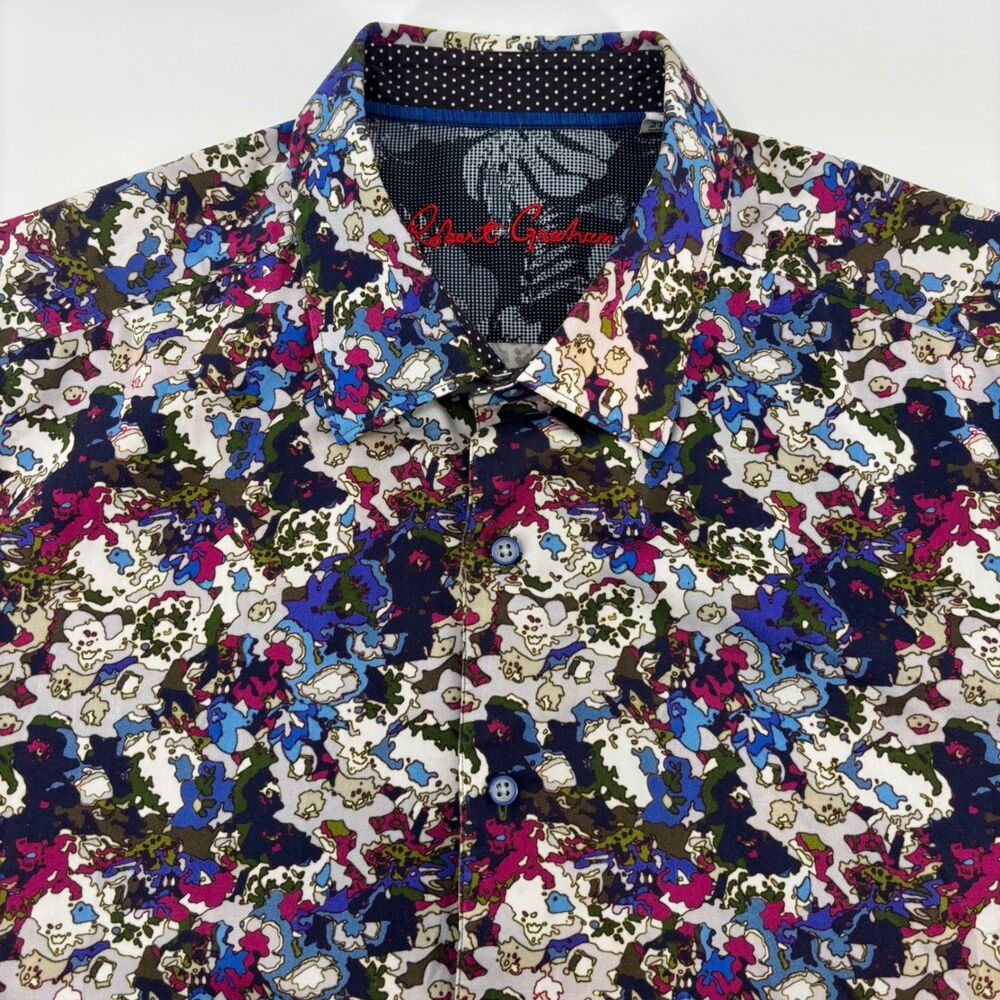 Robert Graham Button Down Shirt Multi Mens 2XL Classic Fit Short Sleeve Abstract